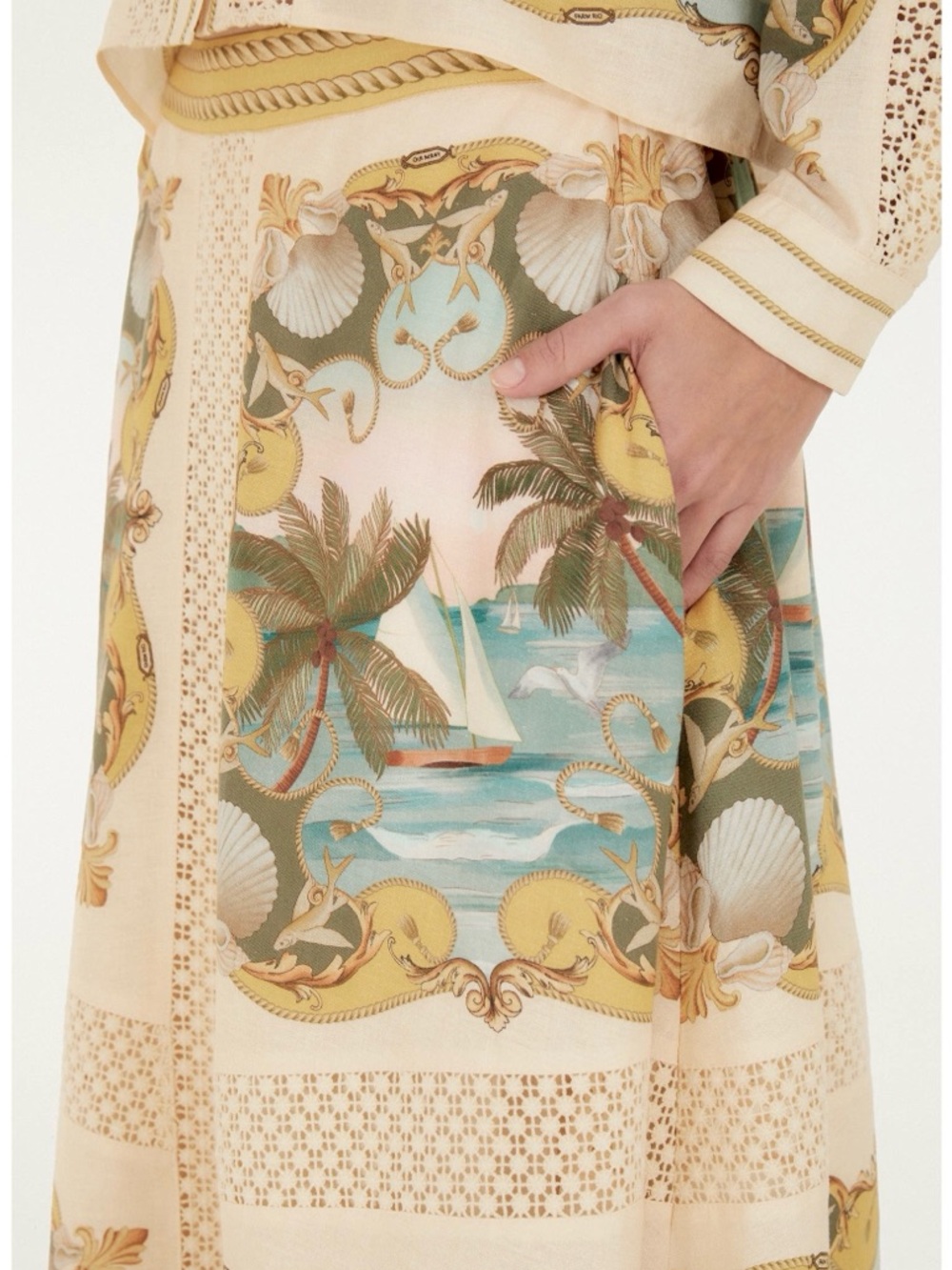FARM Rio Sand Royal Sea Crochet Midi Skirt Size Medium NWT - Picture 9 of 15